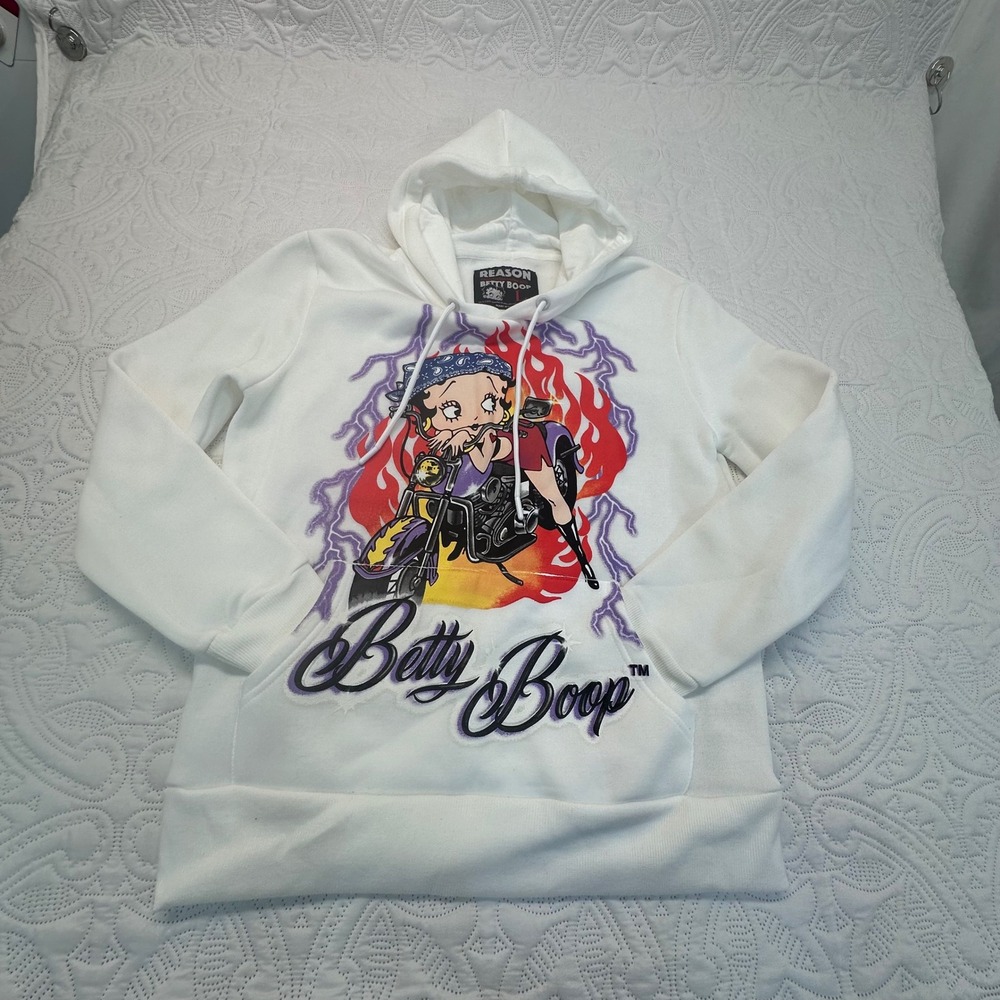 Reason Betty Boop Motorcycle Graphic Hoodie White Large Limited Edition